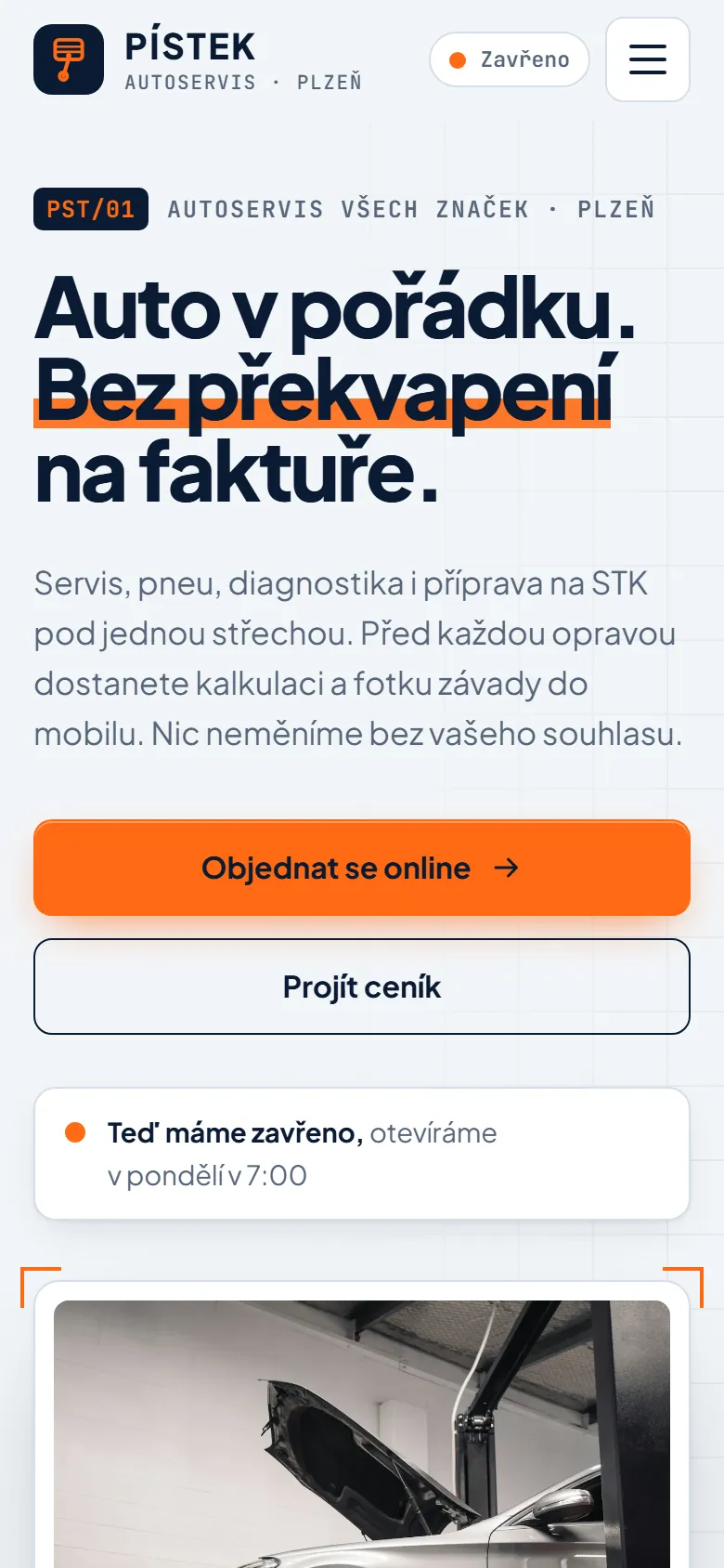 Ukázkový web na mobilu