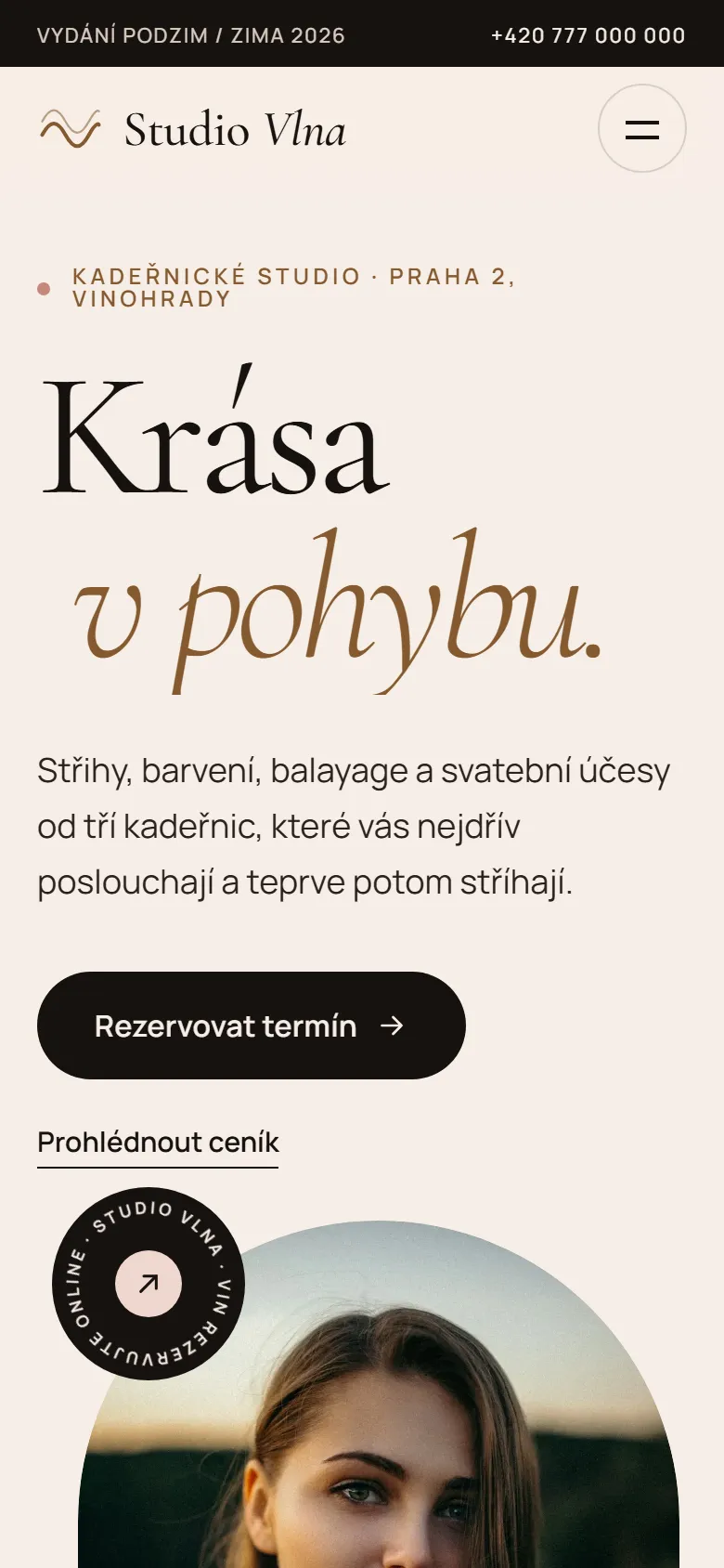 Ukázkový web na mobilu