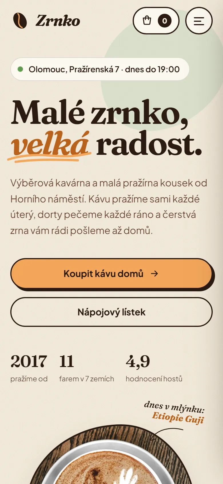 Ukázkový web na mobilu