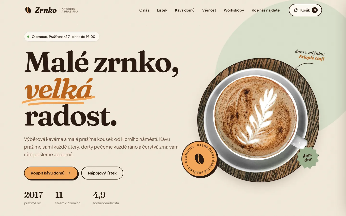 Ukázkový web: Web pro kavárnu