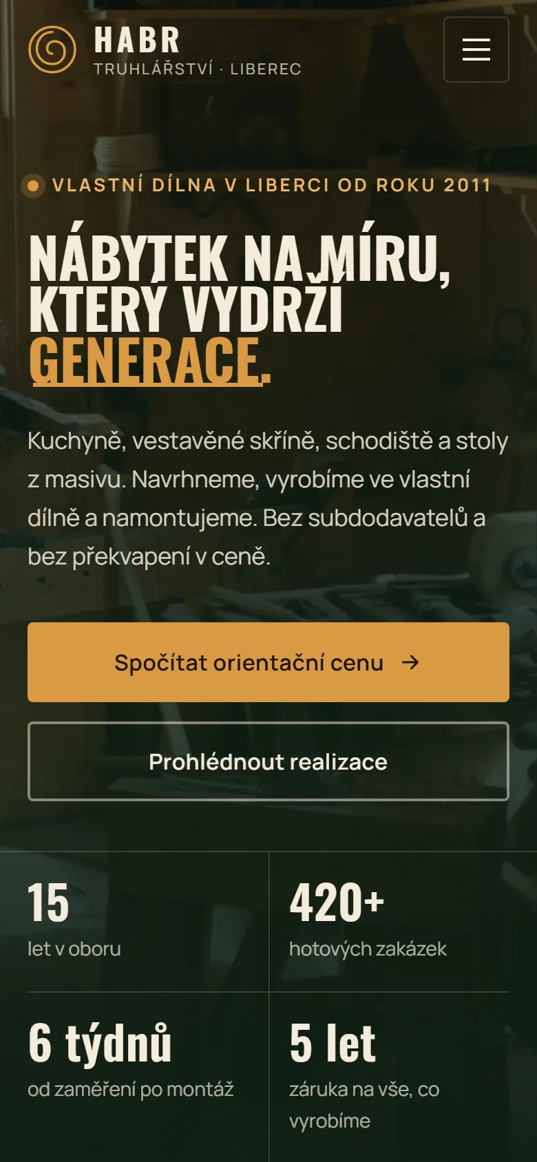 Ukázkový web na mobilu